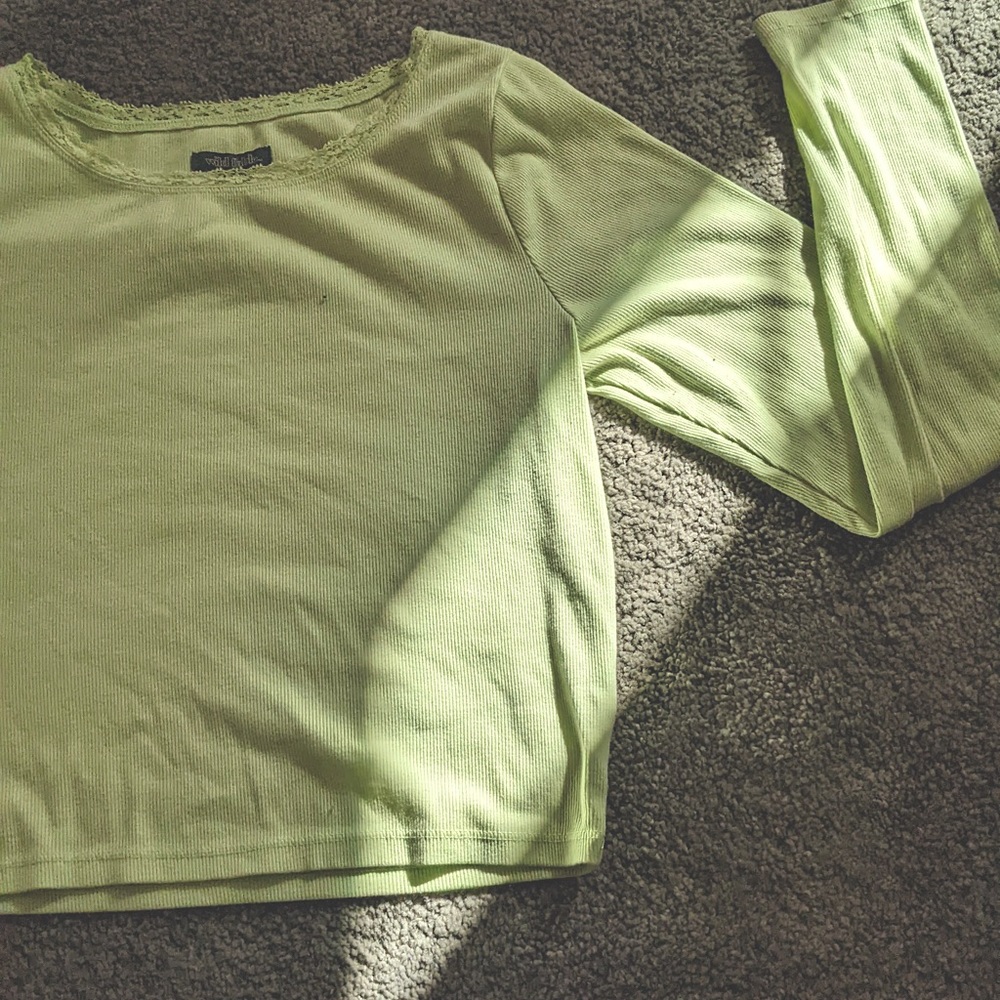Wild Fable MATCHA Ribbed long-sleeve crewneck with lace collar (size small)